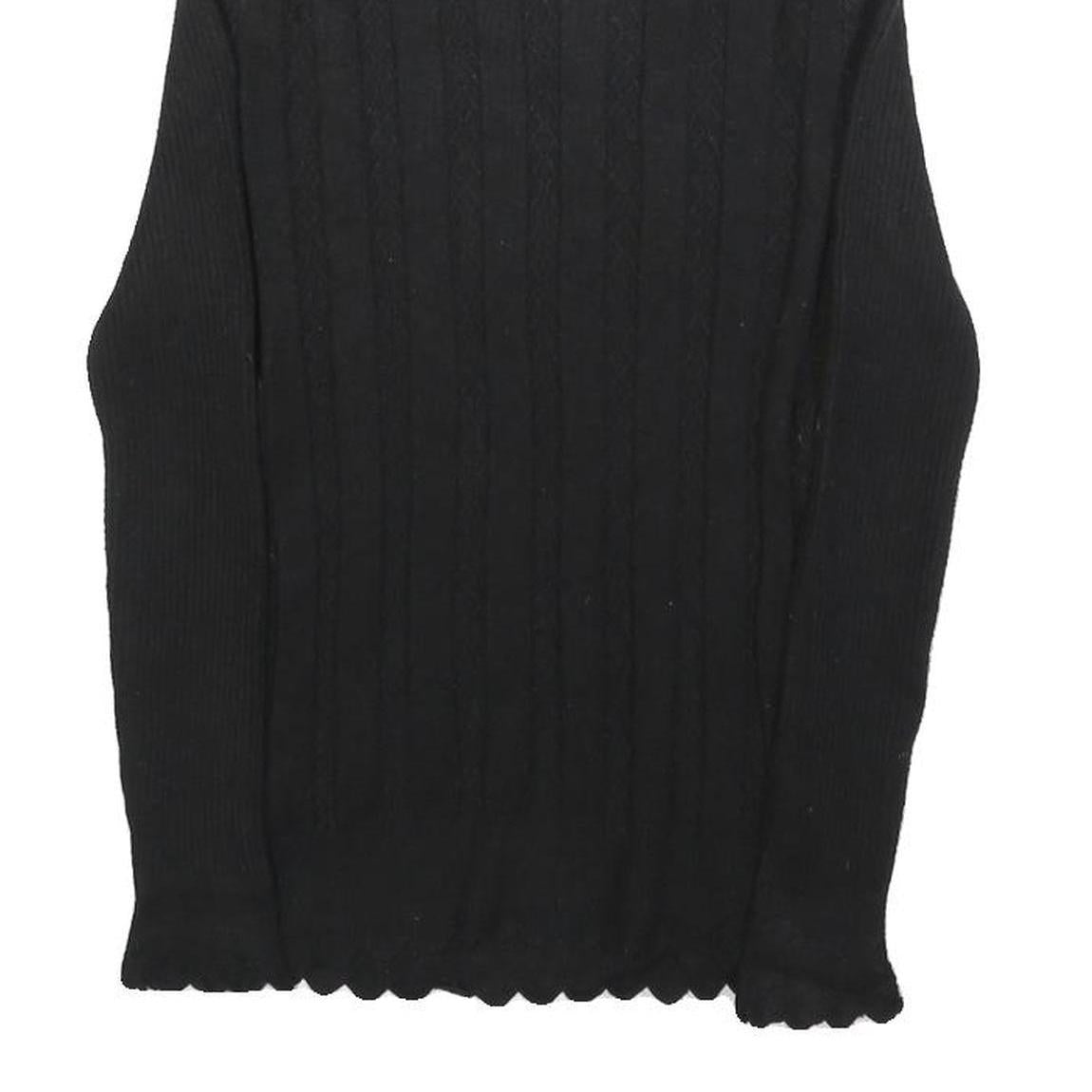 Womens Black Plain Pullover Patterned Roll Neck Jumper S Knitwear Elegant Design