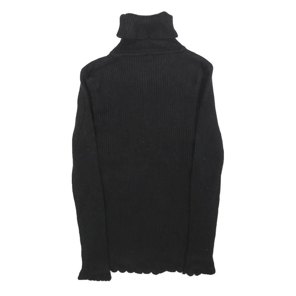 Womens Black Plain Pullover Patterned Roll Neck Jumper S Knitwear Elegant Design