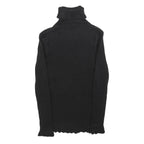 Womens Black Plain Pullover Patterned Roll Neck Jumper S Knitwear Elegant Design
