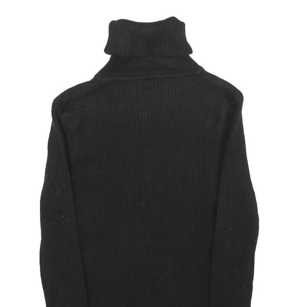 Womens Black Plain Pullover Patterned Roll Neck Jumper S Knitwear Elegant Design