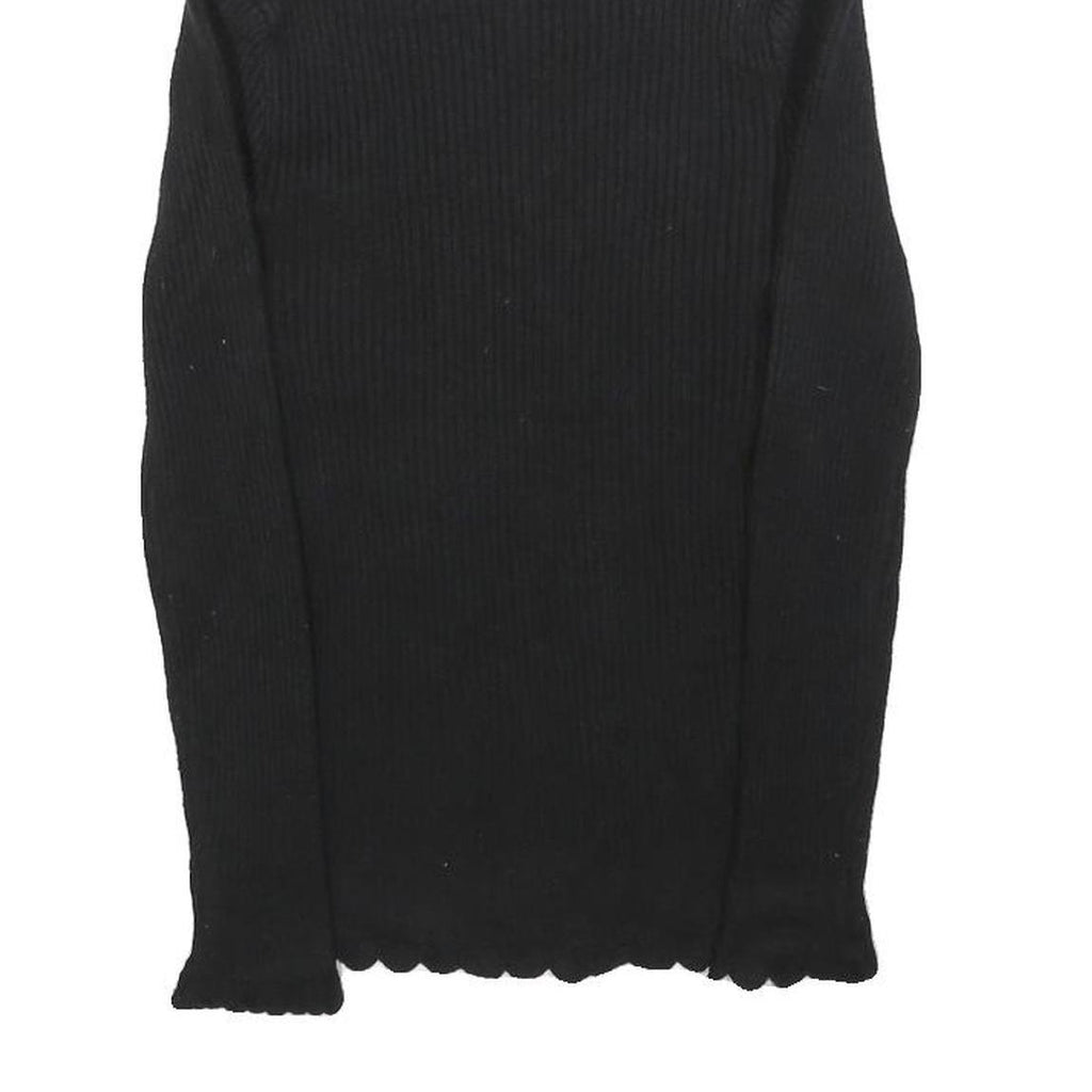 Womens Black Plain Pullover Patterned Roll Neck Jumper S Knitwear Elegant Design