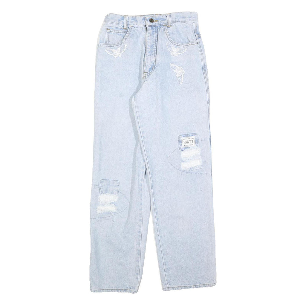 FANTY Womens Jeans Light Blue Regular Straight Denim Stone Wash W26 L28