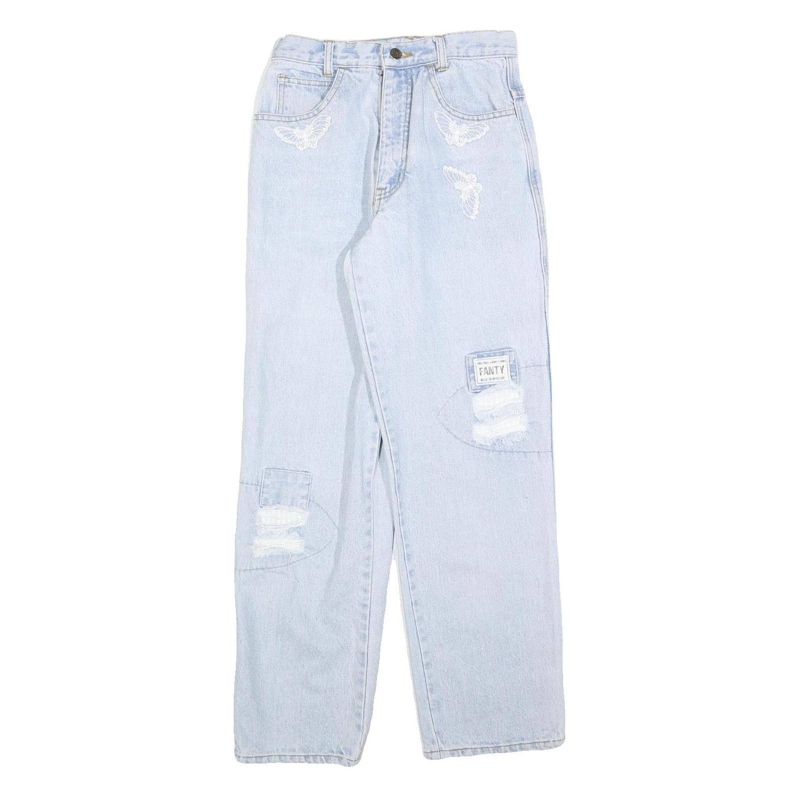 FANTY Womens Jeans Light Blue Regular Straight Denim Stone Wash W26 L28