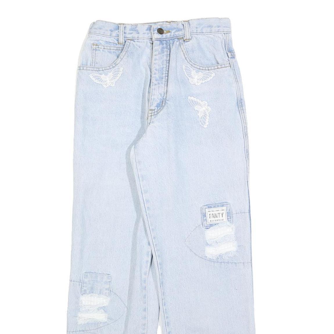 FANTY Womens Jeans Light Blue Regular Straight Denim Stone Wash W26 L28
