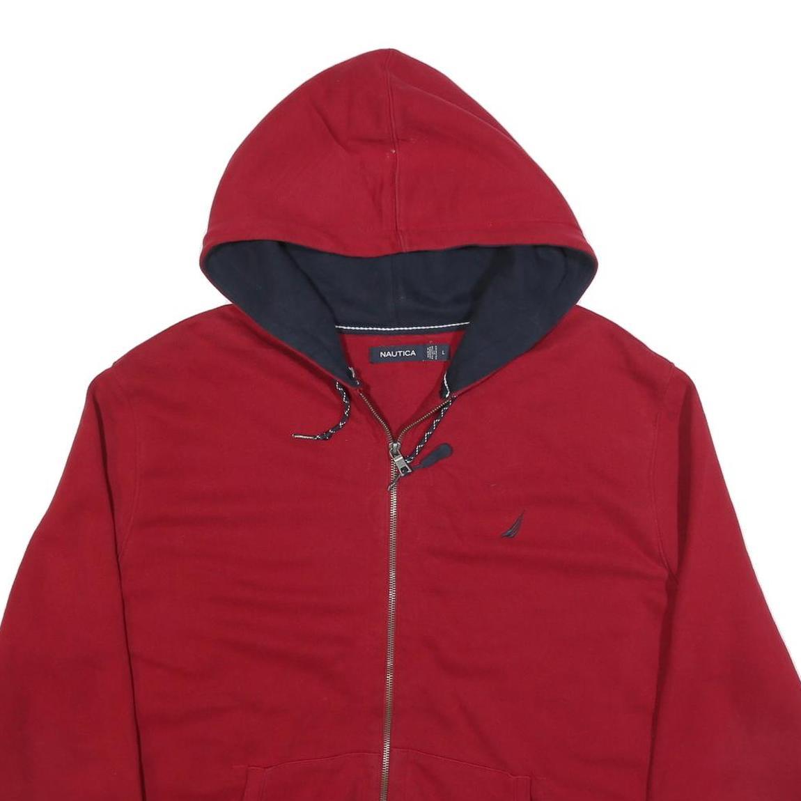 NAUTICA Mens Red Pullover Hoodie L Cotton Blend Full Zip Casual