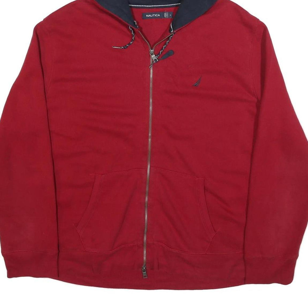 NAUTICA Mens Red Pullover Hoodie L Cotton Blend Full Zip Casual