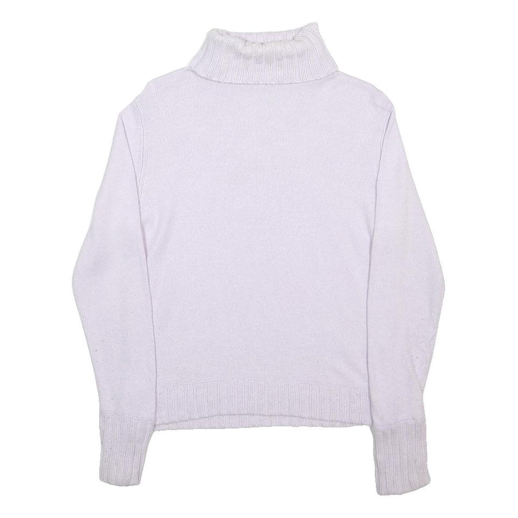MARKS & SPENCER Womens White Plain Roll Neck Jumper Cotton Blend UK 14 Ribbed
