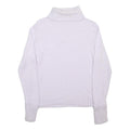 MARKS & SPENCER Womens White Plain Roll Neck Jumper Cotton Blend UK 14 Ribbed