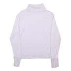 MARKS & SPENCER Womens White Plain Roll Neck Jumper Cotton Blend UK 14 Ribbed