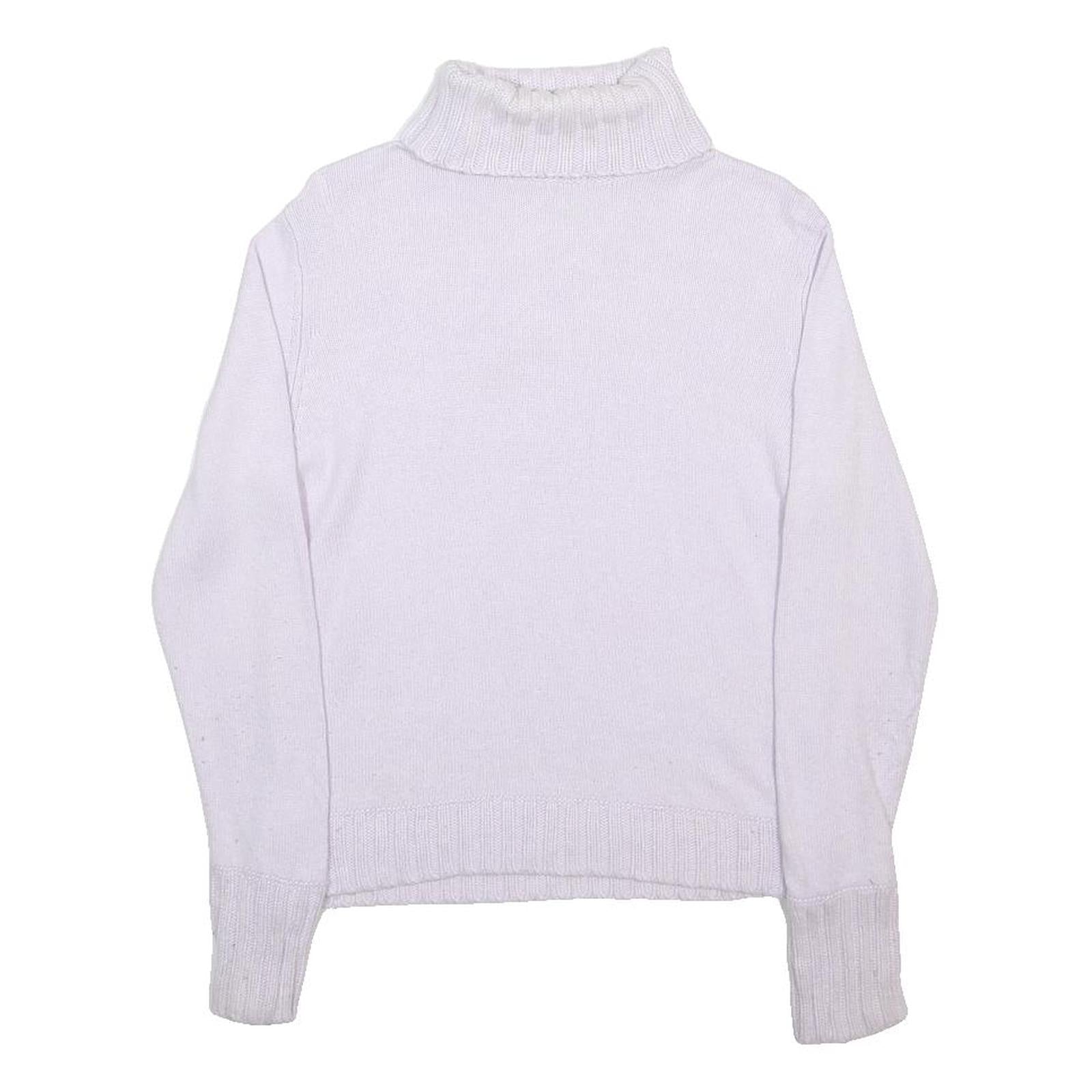 MARKS & SPENCER Womens White Plain Roll Neck Jumper Cotton Blend UK 14 Ribbed