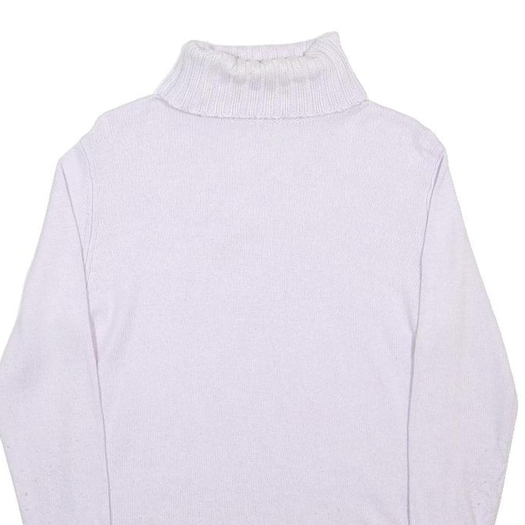 MARKS & SPENCER Womens White Plain Roll Neck Jumper Cotton Blend UK 14 Ribbed