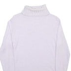 MARKS & SPENCER Womens White Plain Roll Neck Jumper Cotton Blend UK 14 Ribbed