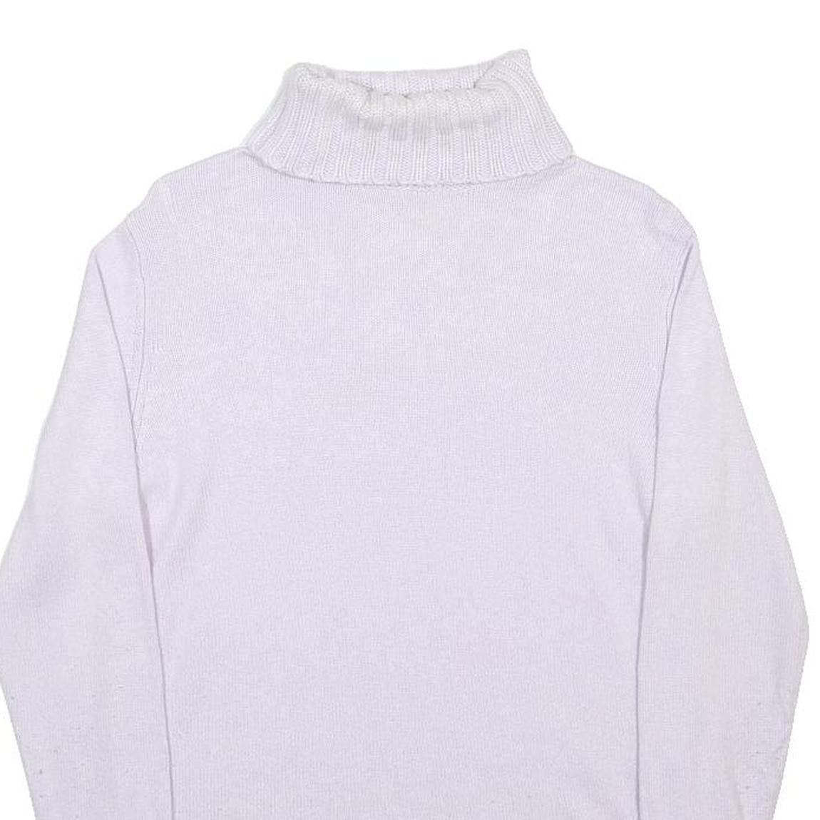 MARKS & SPENCER Womens White Plain Roll Neck Jumper Cotton Blend UK 14 Ribbed