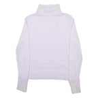MARKS & SPENCER Womens White Plain Roll Neck Jumper Cotton Blend UK 14 Ribbed