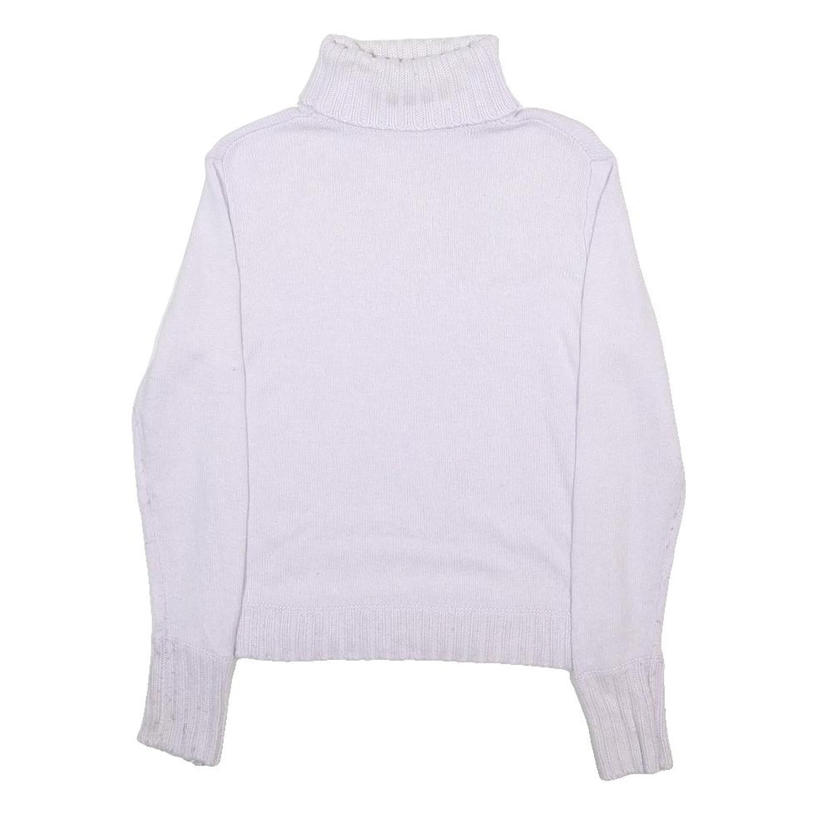 MARKS & SPENCER Womens White Plain Roll Neck Jumper Cotton Blend UK 14 Ribbed