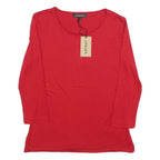 JAEGER Womens Red Basic Top Long Sleeve Round Neck Plain S Stretch Comfortable