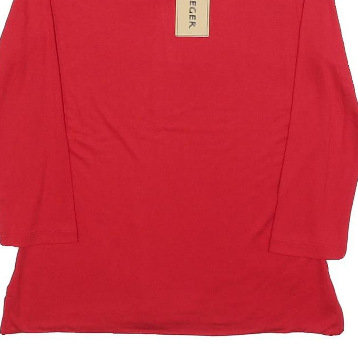 JAEGER Womens Red Basic Top Long Sleeve Round Neck Plain S Stretch Comfortable
