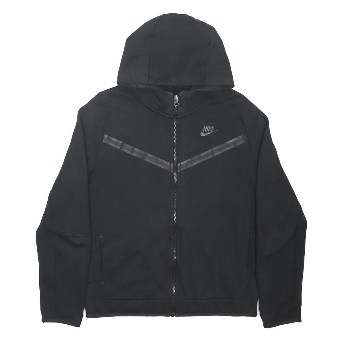 NIKE Boys Black Cotton Blend Full Zip Hoodie XL Reflective Detail Sportswear
