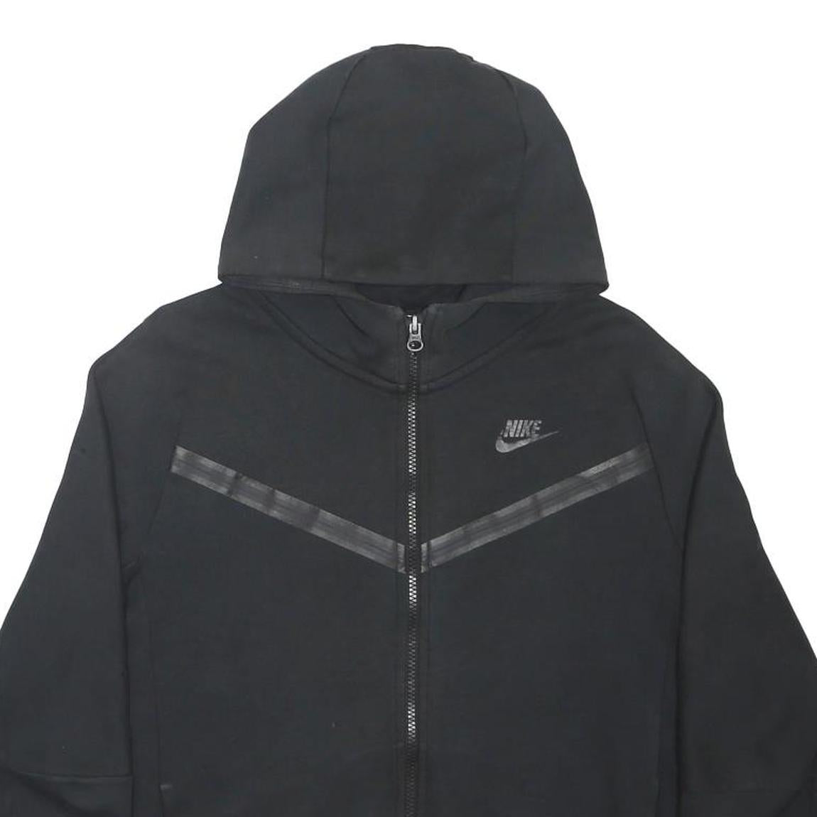 NIKE Boys Black Cotton Blend Full Zip Hoodie XL Reflective Detail Sportswear