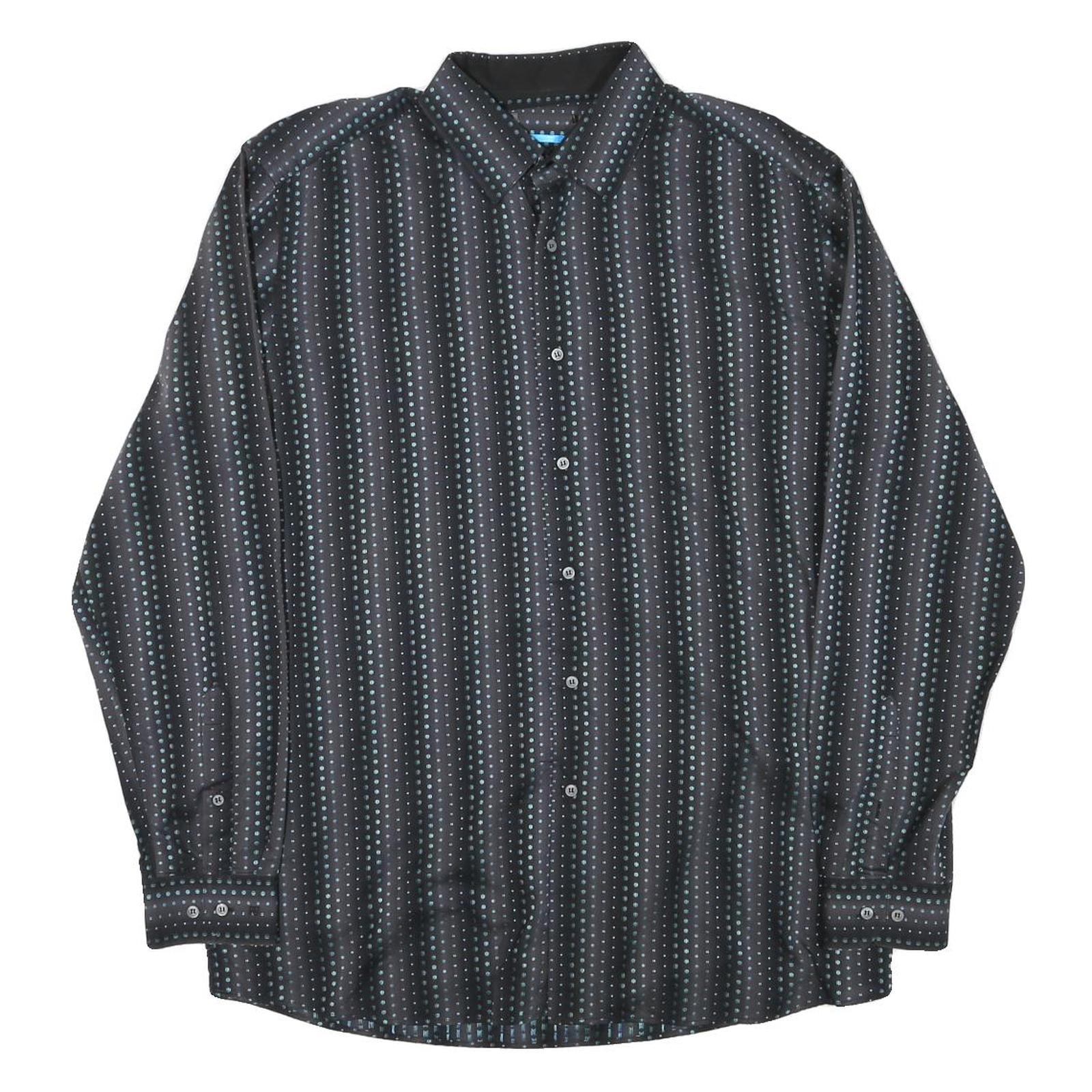 Mens Black Shirt Cotton Blend L Polka Dot Pattern Casual Button Shirt