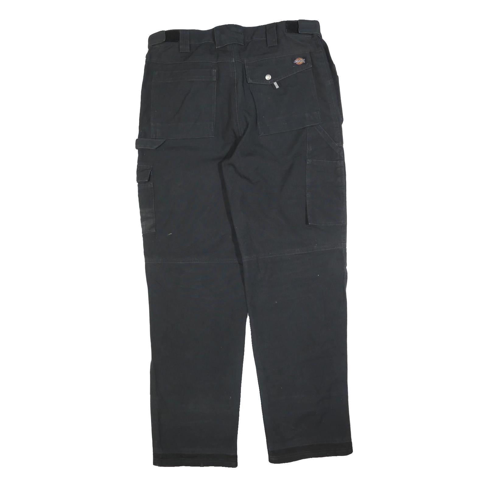 DICKIES Mens Black Cotton Blend Relaxed Straight Trousers W36 L32 Workwear