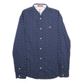 TOMMY JEANS Mens Blue & Pink Slim Fit Shirt S Cotton Button Long Sleeve