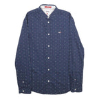 TOMMY JEANS Mens Blue & Pink Slim Fit Shirt S Cotton Button Long Sleeve