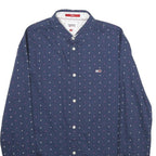 TOMMY JEANS Mens Blue & Pink Slim Fit Shirt S Cotton Button Long Sleeve