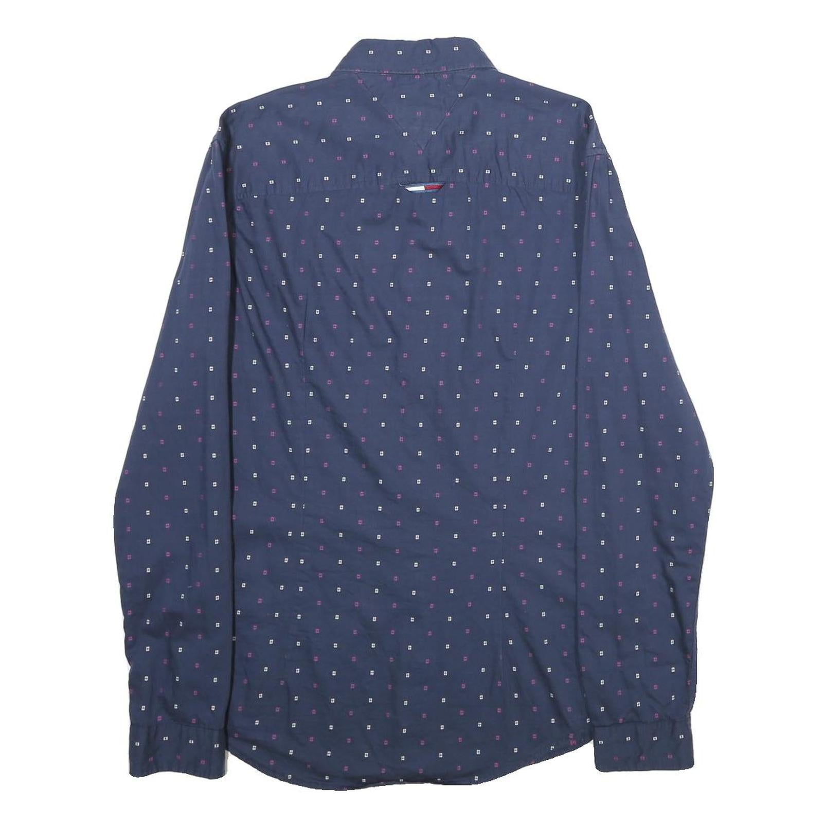 TOMMY JEANS Mens Blue & Pink Slim Fit Shirt S Cotton Button Long Sleeve