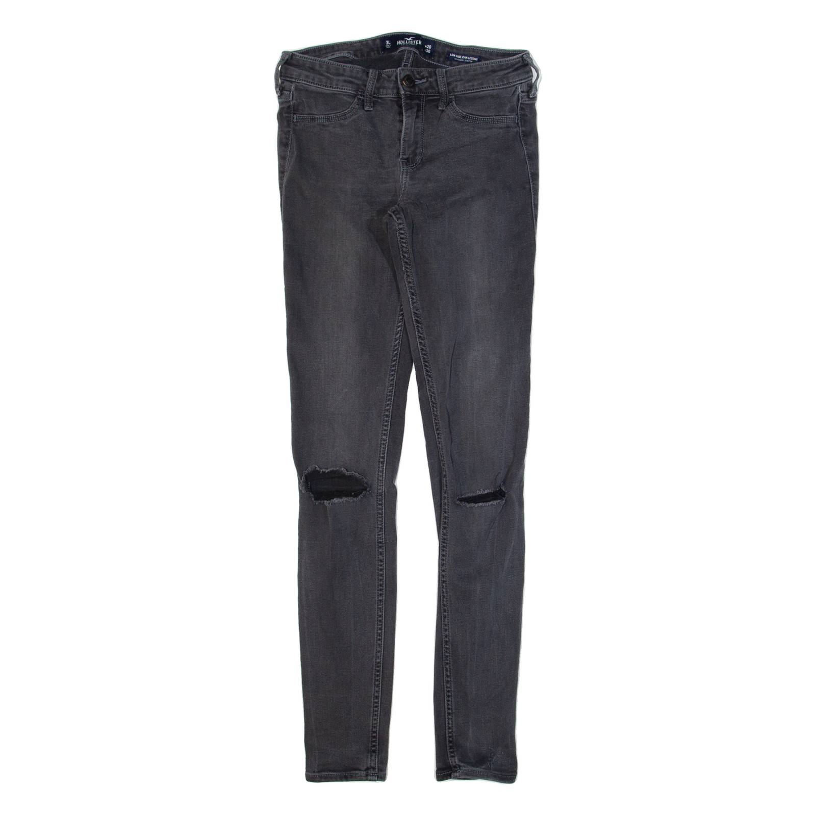 HOLLISTER Low Rise Distressed Womens Jeans Black Slim Skinny W26 L30