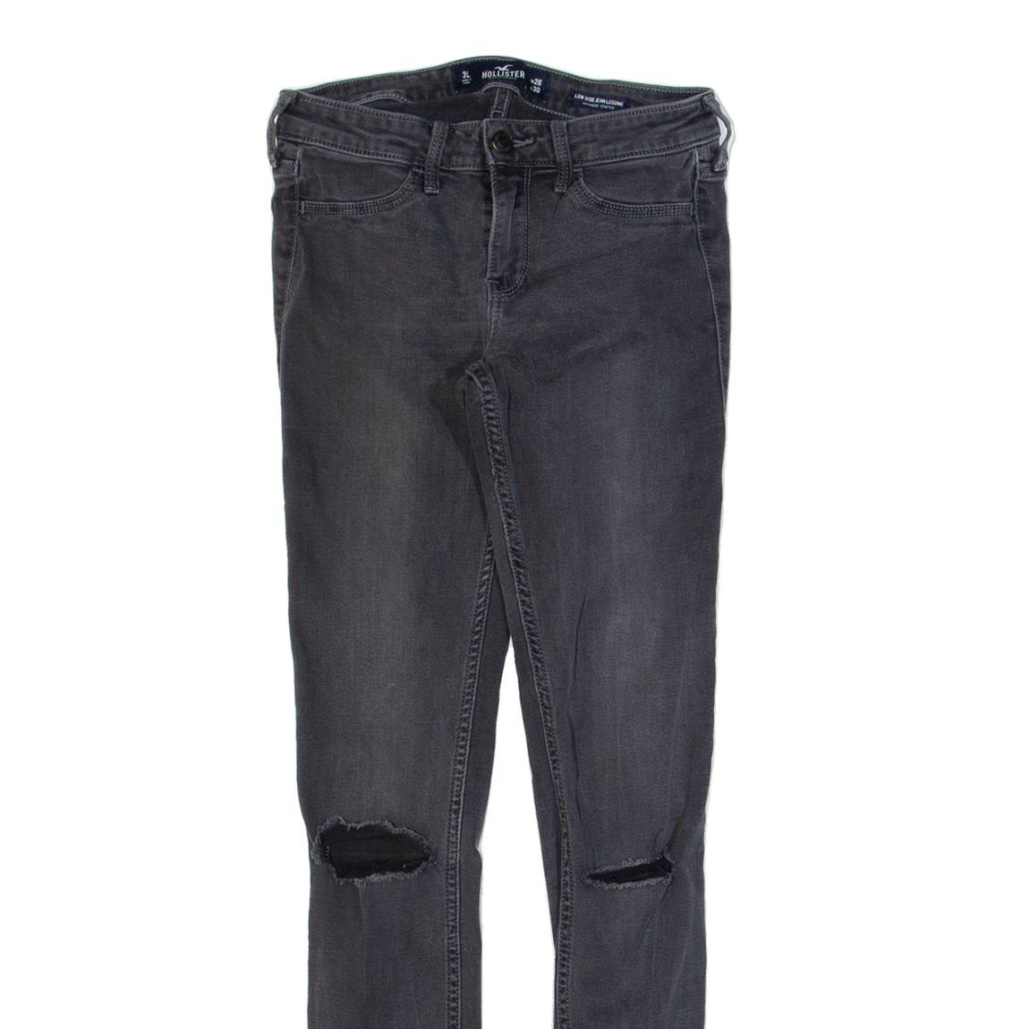 HOLLISTER Low Rise Distressed Womens Jeans Black Slim Skinny W26 L30