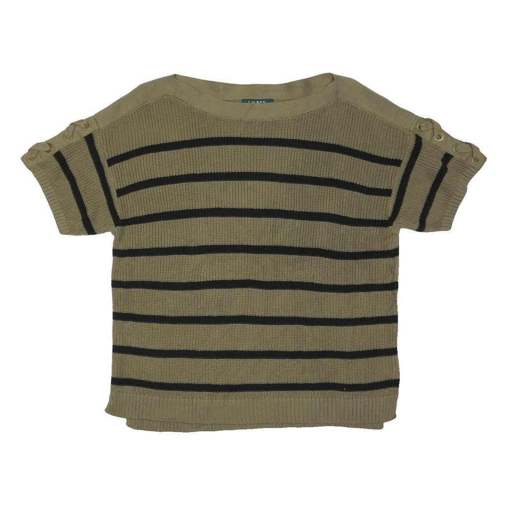 LAUREN RALPH LAUREN Womens Beige & Black Striped Plain Crew Neck Jumper L Cotton