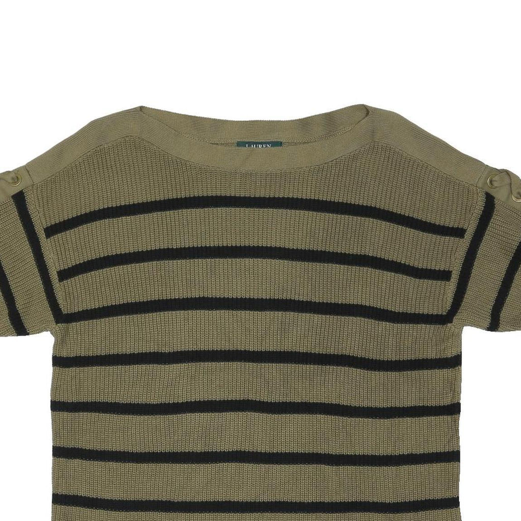 LAUREN RALPH LAUREN Womens Beige & Black Striped Plain Crew Neck Jumper L Cotton