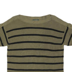 LAUREN RALPH LAUREN Womens Beige & Black Striped Plain Crew Neck Jumper L Cotton