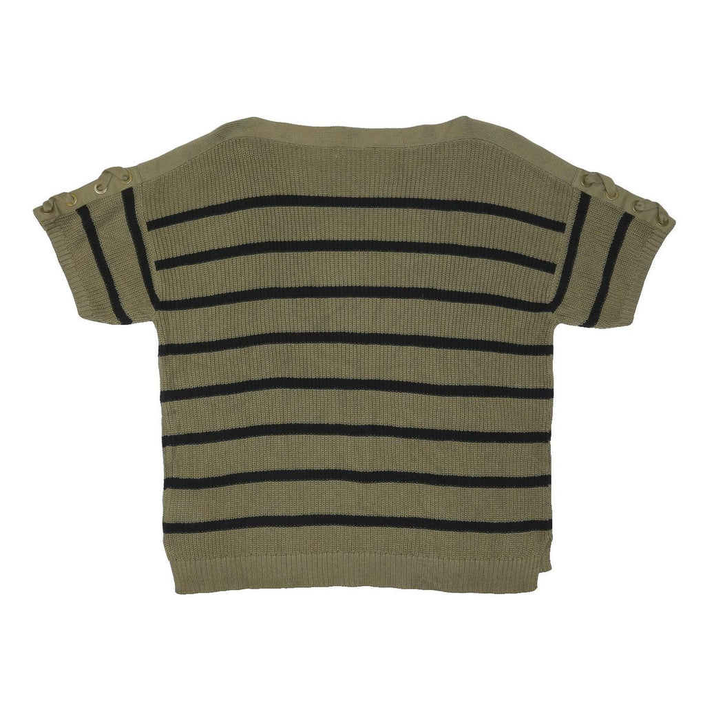 LAUREN RALPH LAUREN Womens Beige & Black Striped Plain Crew Neck Jumper L Cotton