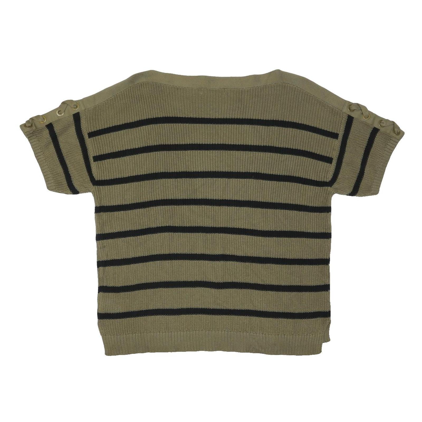 LAUREN RALPH LAUREN Womens Beige & Black Striped Plain Crew Neck Jumper L Cotton