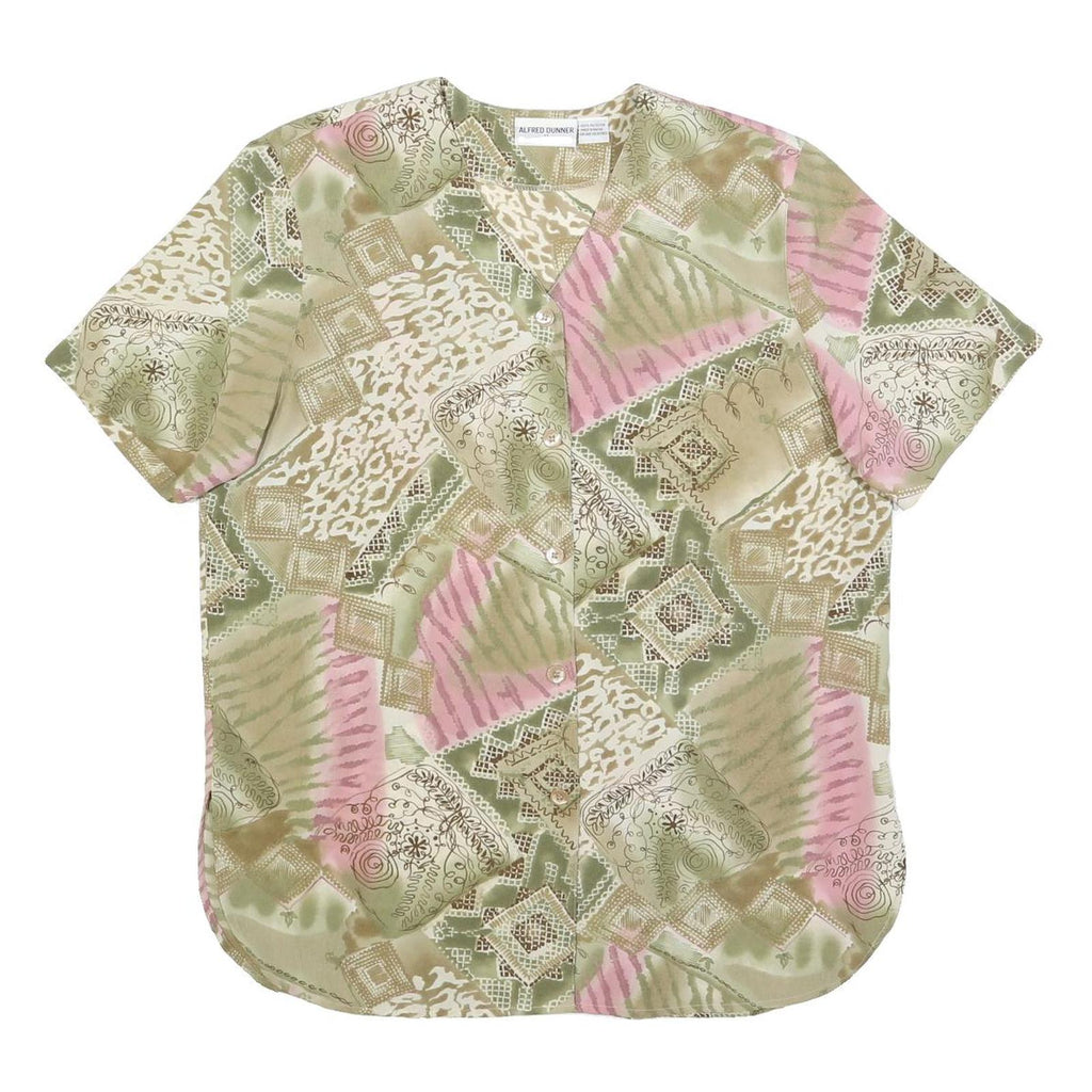 ALFRED DUNNER Womens Green & Pink Printed Blouse Short Sleeve V-Neck M Casual