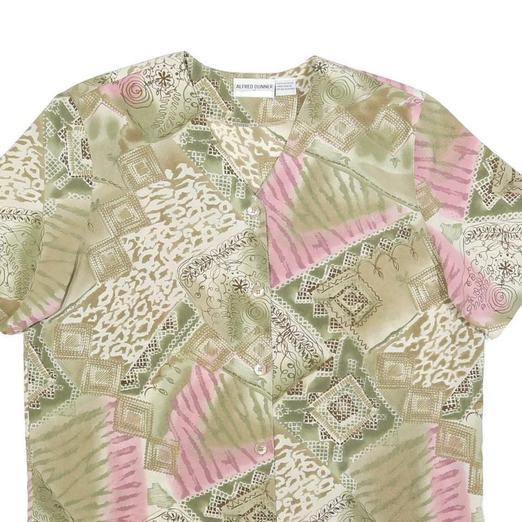 ALFRED DUNNER Womens Green & Pink Printed Blouse Short Sleeve V-Neck M Casual