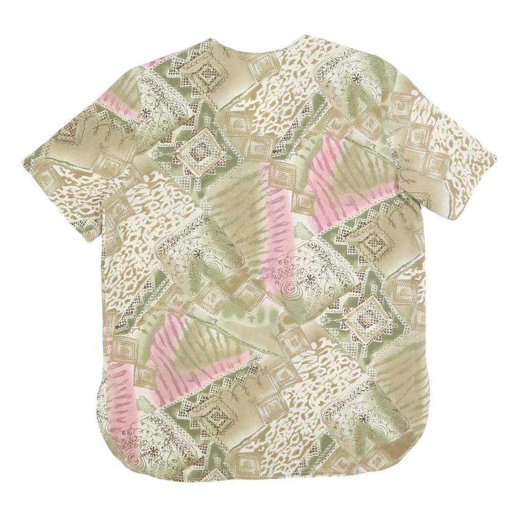 ALFRED DUNNER Womens Green & Pink Printed Blouse Short Sleeve V-Neck M Casual