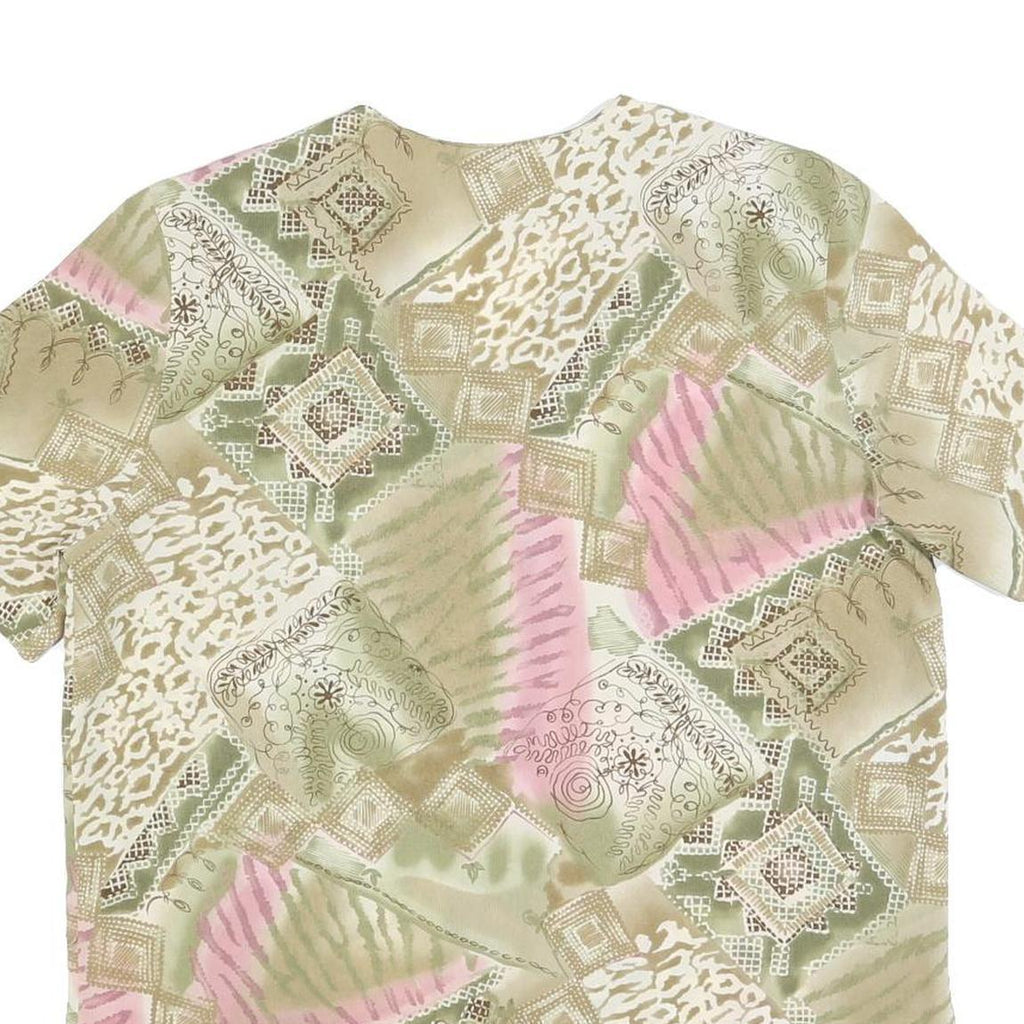 ALFRED DUNNER Womens Green & Pink Printed Blouse Short Sleeve V-Neck M Casual