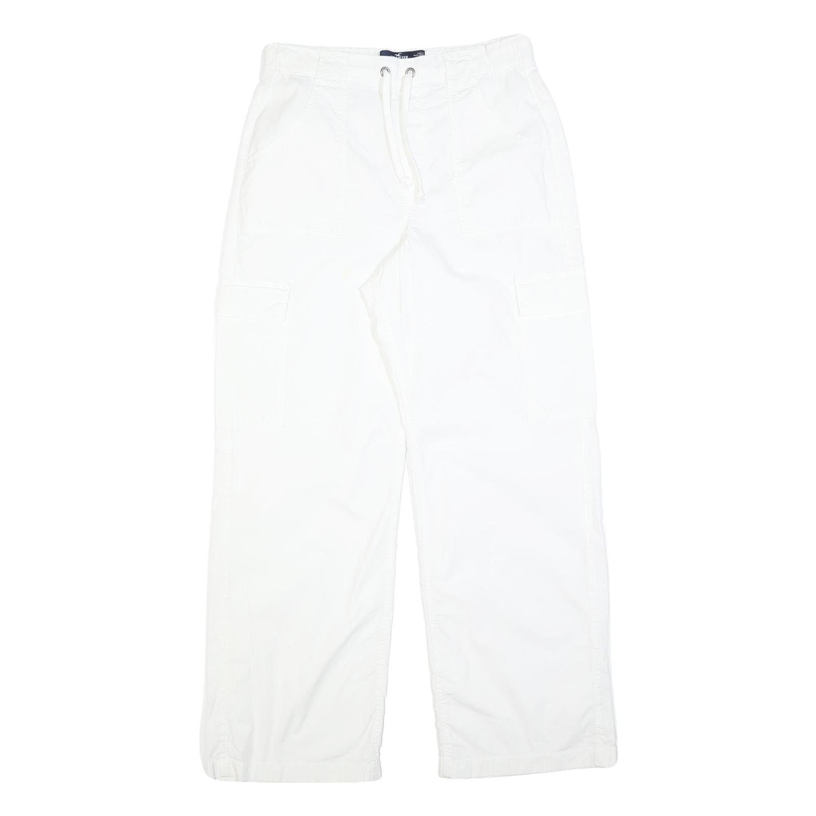 HOLLISTER Womens White Relaxed Straight Trousers W30 L30 Cotton Blend Casual Zip
