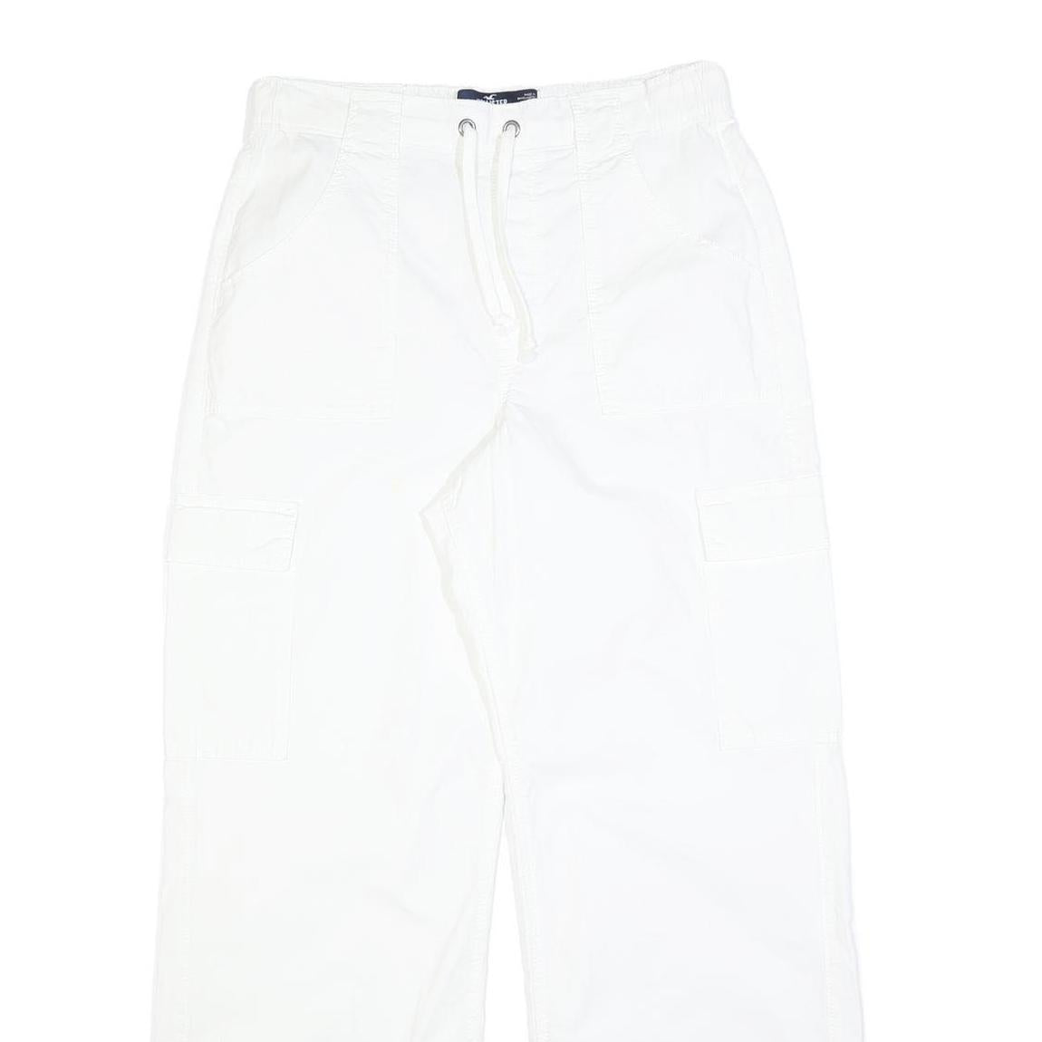 HOLLISTER Womens White Relaxed Straight Trousers W30 L30 Cotton Blend Casual Zip