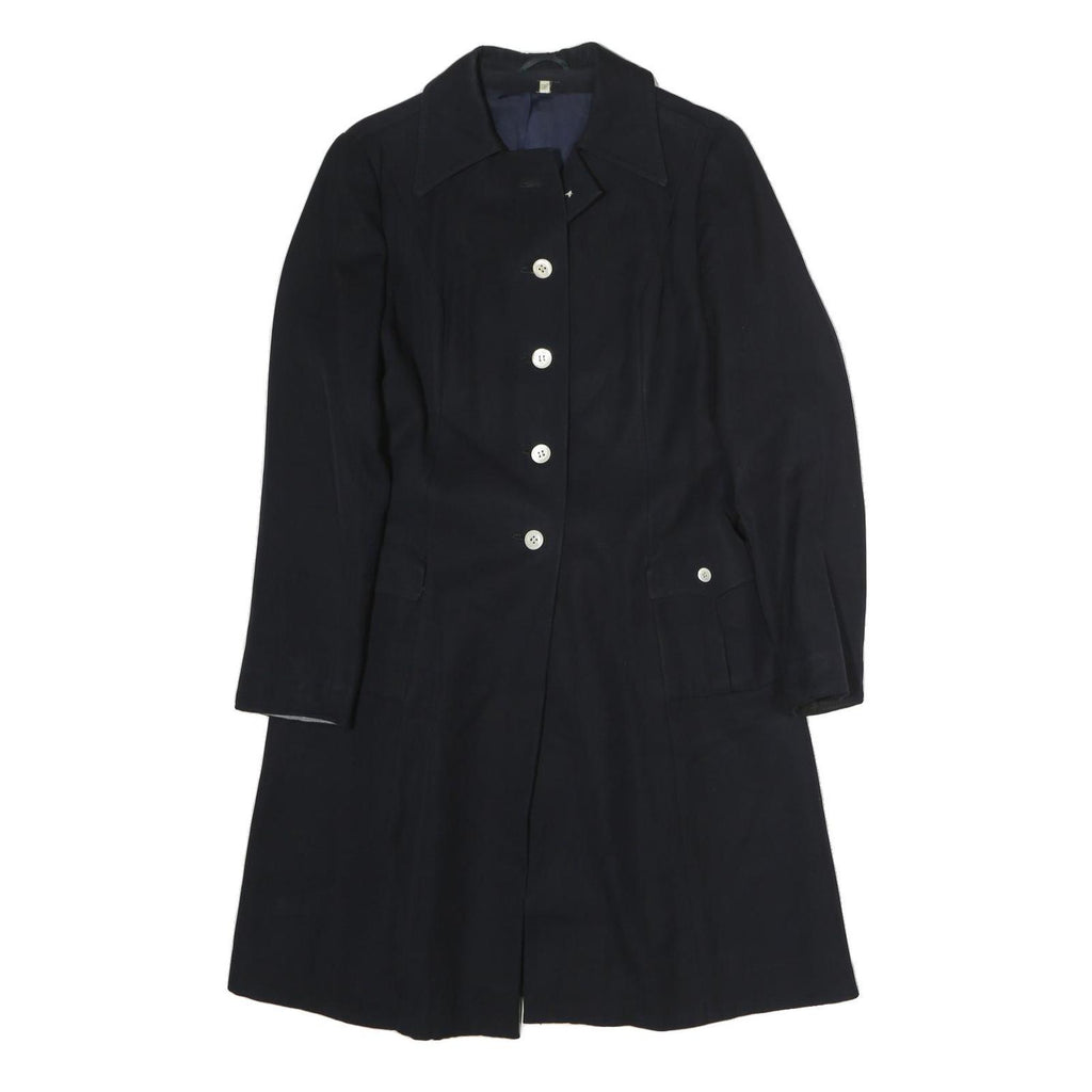 Navy Womens Button Cotton Jacket M Plain Classic Fit Long Sleeve Single Breasted