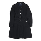 Navy Womens Button Cotton Jacket M Plain Classic Fit Long Sleeve Single Breasted