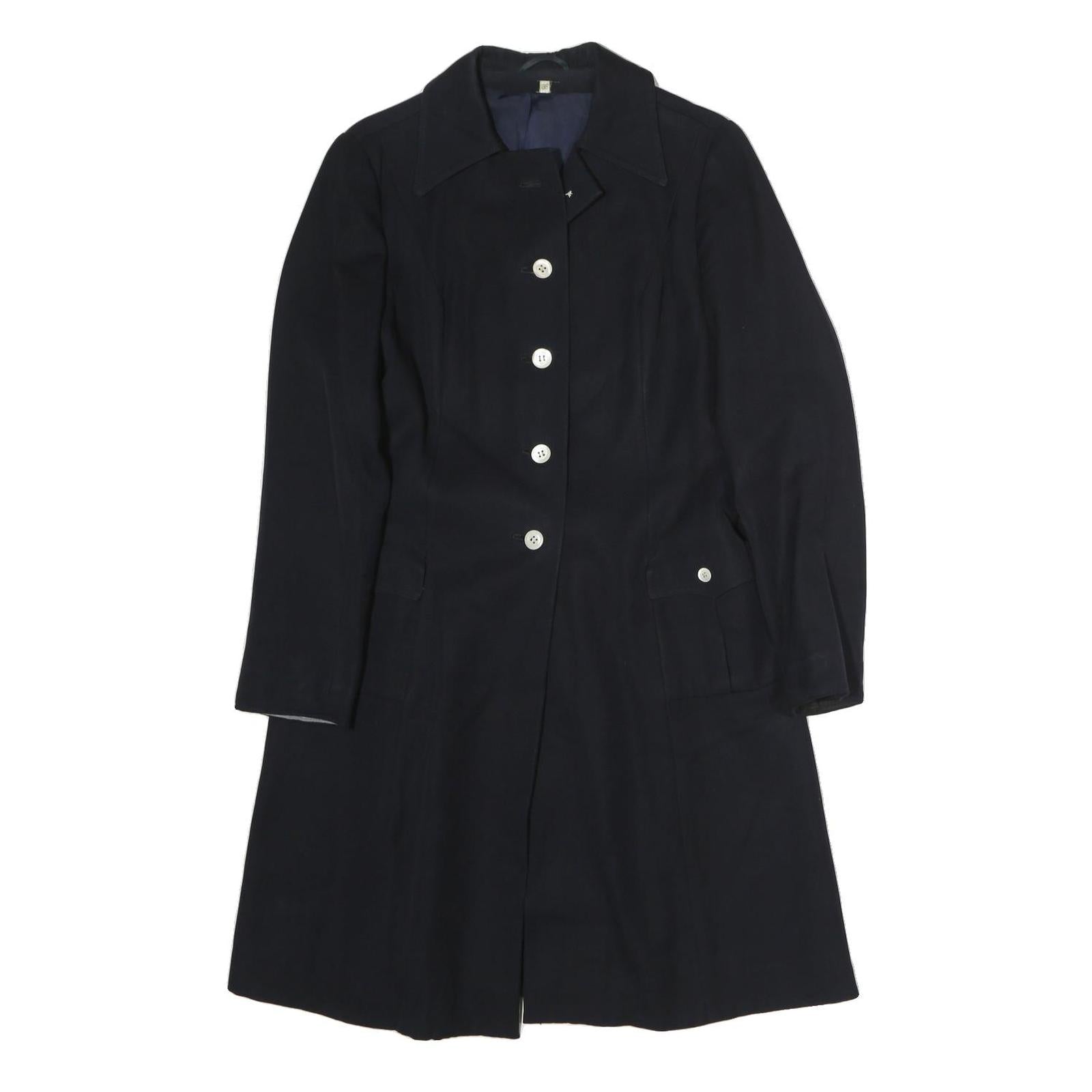 Navy Womens Button Cotton Jacket M Plain Classic Fit Long Sleeve Single Breasted