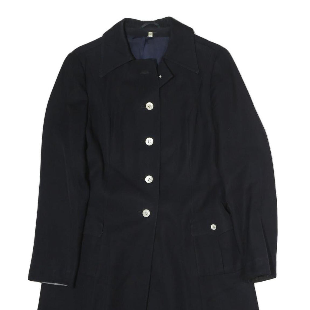 Navy Womens Button Cotton Jacket M Plain Classic Fit Long Sleeve Single Breasted