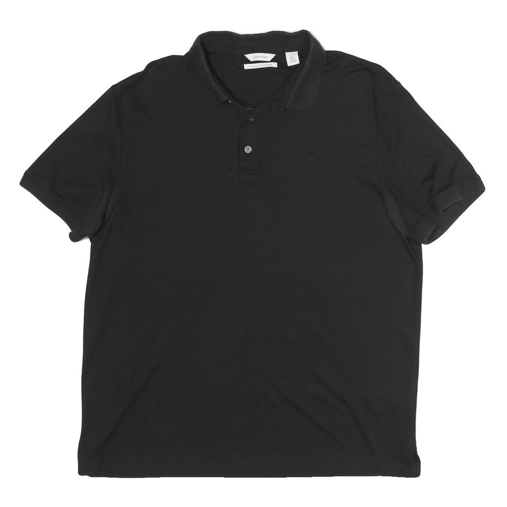 CALVIN KLEIN Mens Black Short Sleeve L Plain Cotton Polo Shirt Classic Fit
