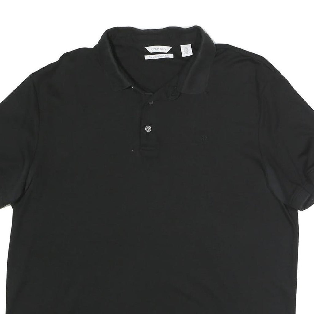 CALVIN KLEIN Mens Black Short Sleeve L Plain Cotton Polo Shirt Classic Fit