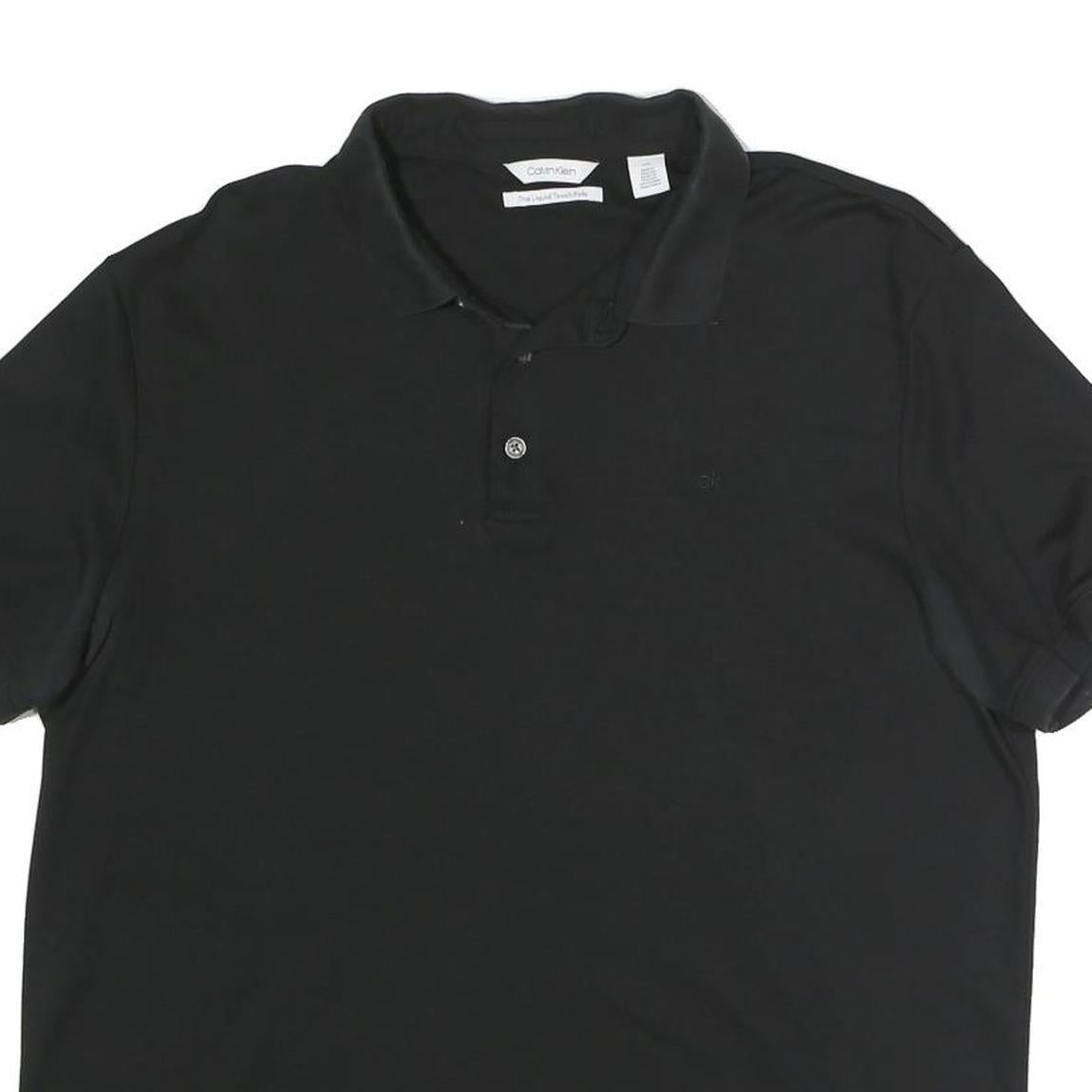 CALVIN KLEIN Mens Black Short Sleeve L Plain Cotton Polo Shirt Classic Fit