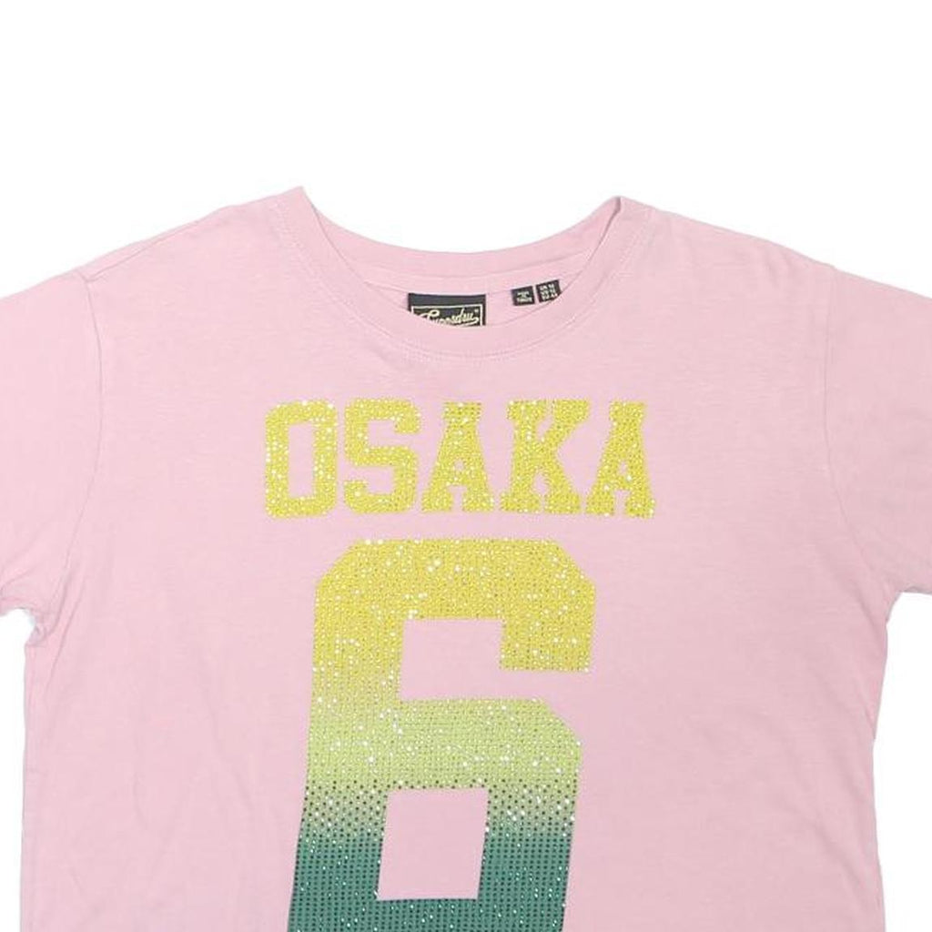 SUPERDRY Womens Pink Graphic T-Shirt UK 16 Short Sleeve Crew Neck Osaka 6